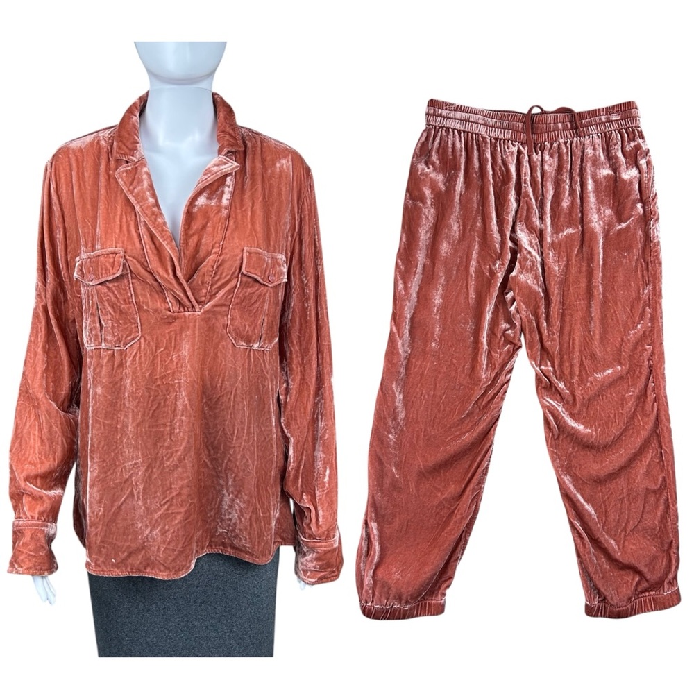 J. Crew Velvet Set Shirt (Sz XL) and Jogger Pants (Sz 12) Loungewear BB249 BA234